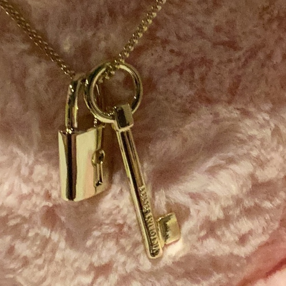 Victoria's Secret Gold Necklace with Lock and Key